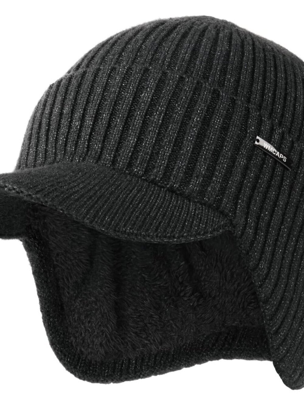 Unisex Slate Grey Lined Knit Beanie Brim Ear Flaps Winter Classic Stocking Cap